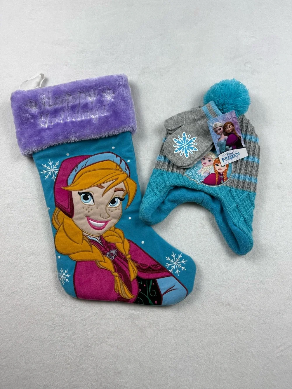 NWT Disney Frozen Anna Holiday Stocking and Knit Beanie with mittens